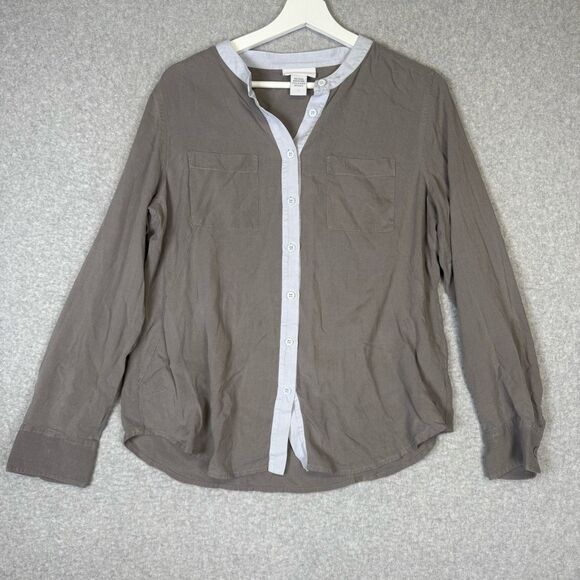 Soft Surroundings Women's Small 100% Silk Grey Long Sleeve Button Down Shirt - Picture 1 of 6